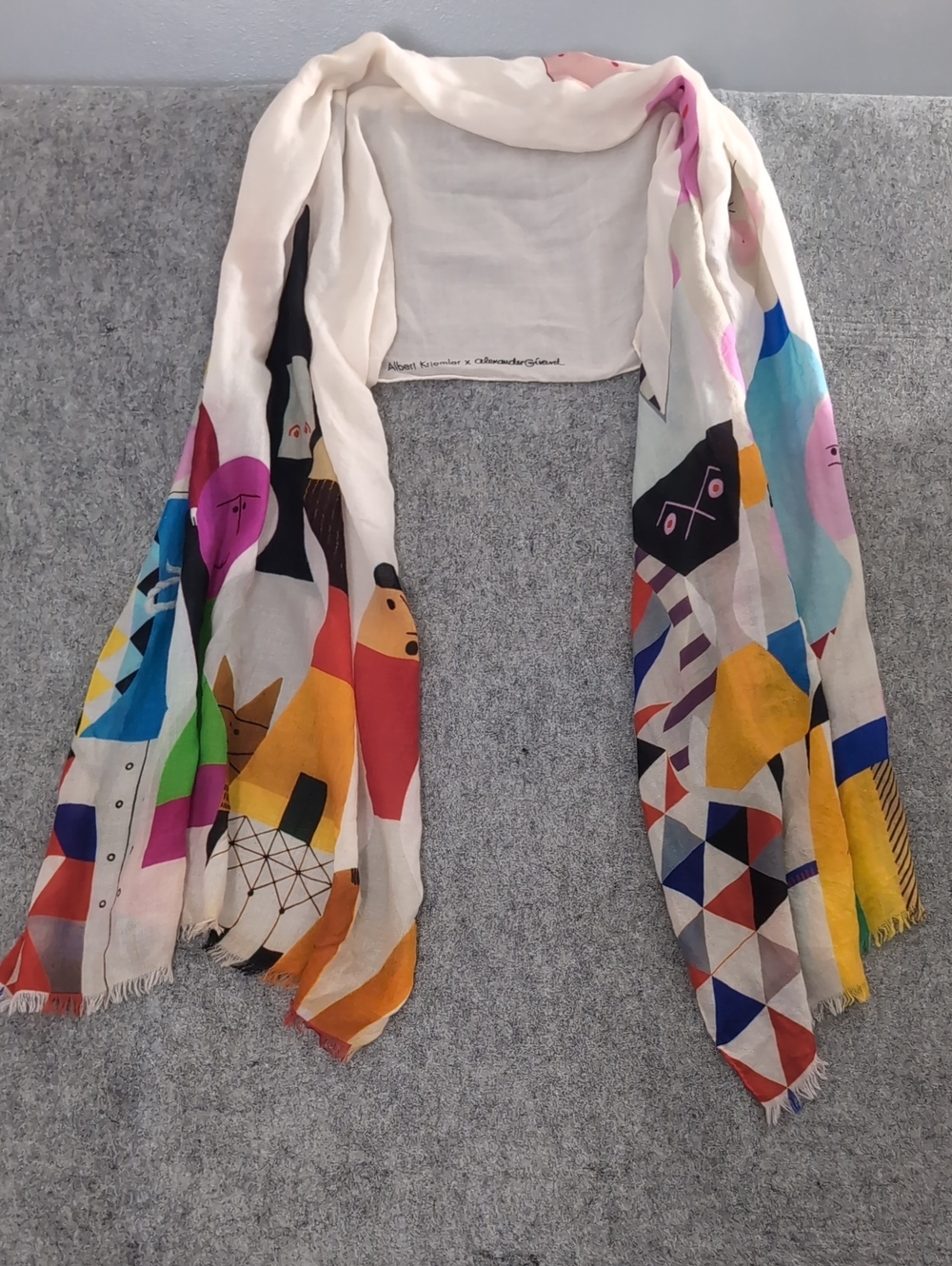 COLLECTOR'S SCARF Cotton Silk Scarf With Wooden Dolls Print 70% Cotton 30% Silk